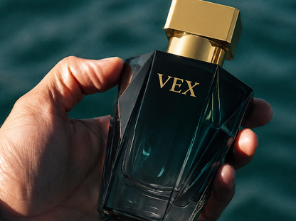 Ocean Lume bottle held in hand over dark water